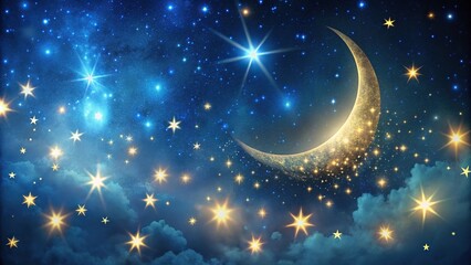 Wall Mural - night sky with glowing stars and crescent moon