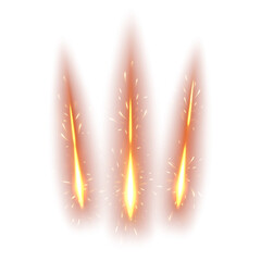 Wall Mural - Three Lines of Sparks, Glowing Claws Light Effect Isolated on White Background, Vector Illustration