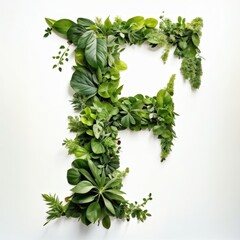 A large letter 'F' made of various green leaves and plants, symbolizing nature and growth.