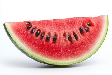 Fresh watermelon slice showcasing vibrant red flesh and black seeds, perfect for summer refreshment or healthy snacks.