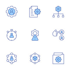 Manager icons set. Line Duotone style, editable stroke. data management, risk management, document, supply chain, time management, folder, user, selection