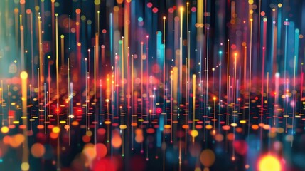 Abstract digital landscape with floating pixels