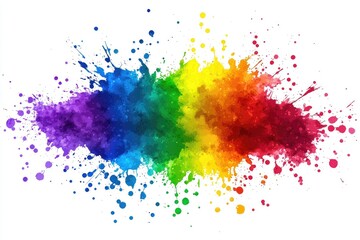 Wall Mural - Colorful paint splash in vibrant rainbow hues on a white background.