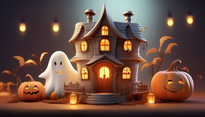 halloween pumpkin and house