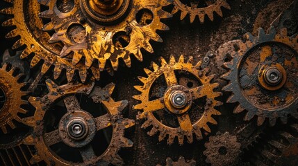 Close-up of gears and cogs in motion