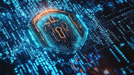 Generative AI depiction of a digital lock formed by streams of binary code, representing advanced data security measures.