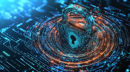 Generative AI depiction of a digital lock formed by streams of binary code, representing advanced data security measures.