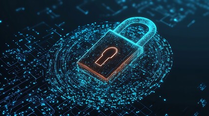Generative AI depiction of a digital lock formed by streams of binary code, representing advanced data security measures.