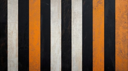 Wall Mural - Abstract pattern with alternating vertical stripes in black, white, and orange colors with a textured surface.