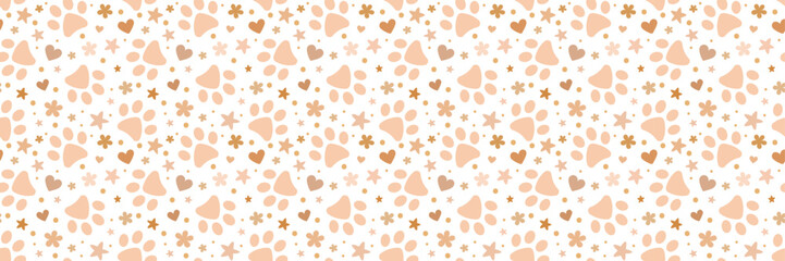 Wall Mural - paw pattern pet banner, seamless repeating cover background print, wide horizontal design