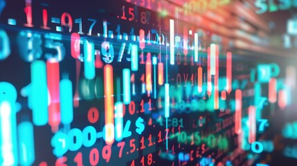 Currency symbols floating around a 3D bar chart with rising trends