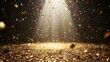 © Mr image - 5. **Dynamic Celebration Setup**: Create an eye-catching image of a festive stage featuring a rain of golden confetti and a bright light beam in the center of a dark room. This design should provide