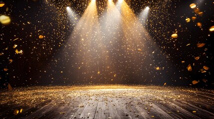Wall Mural - 1. **celebration atmosphere**: create an image of a festive stage at night, adorned with golden conf