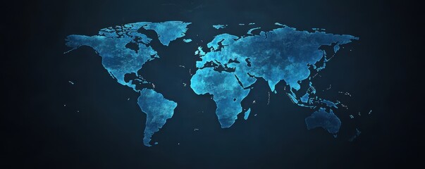 Wall Mural - abstract blue world map on dark gray background depicting global connectivity and geography