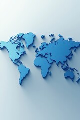 Wall Mural - blue world map with 3d silhouettes of continents on light background, showcasing global geography an