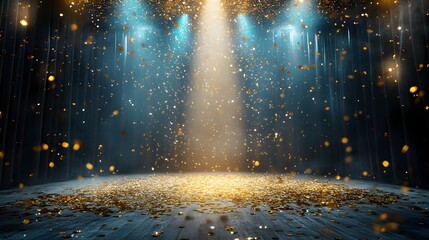 Wall Mural - 1. **celebration atmosphere**: create an image of a festive stage at night, adorned with golden conf