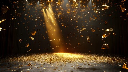 Wall Mural - 2. **glamorous stage setup**: illustrate a vibrant stage scene featuring a shower of golden confetti