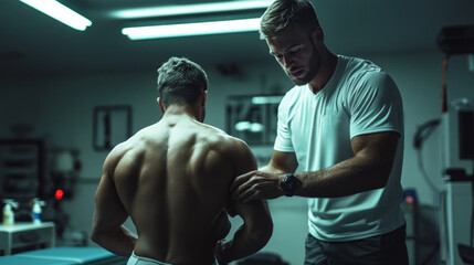 Poster - A man is being helped by another man in a gym