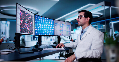 Aufkleber - Research Lab Scientist Using Computer