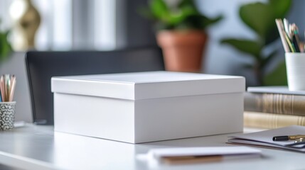 Elegant white storage box on a modern desk