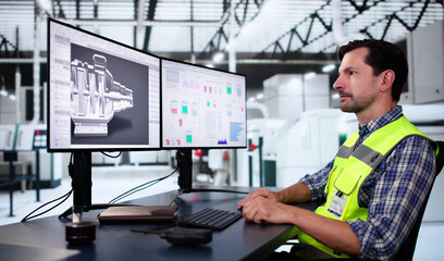 Leinwandbilder - Engineer Doing 3D CAD Model Design On Computer