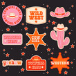 © Ольга Бовкуницкая - Set of Cowgirl Stickers. Vector Design Elements. Collection of Cowgirl. Wild West, Western Themed, Y2K.