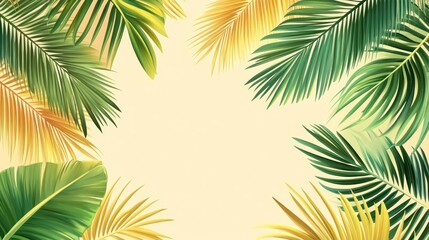 Canvas Print - A vibrant illustration of tropical palm leaves framing a blank space.