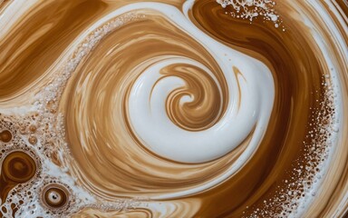 abstract pattern of bubbles and liquid foam of coffee and milk swirling together
