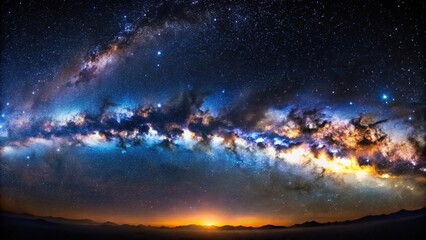 Wall Mural - panoramic view of galaxy and stars in outer space against a night sky background of the universe