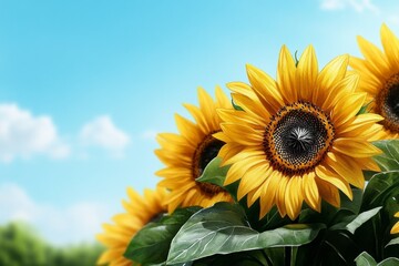 Wall Mural - Watercolor illustration of a sunflower field, where the soft yellows and greens blend together to create a bright, joyful scene of sunflowers stretching toward the sky