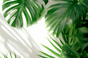 Sticker - Lush and vibrant tropical foliage creates a stunning contrast on a clean white backdrop, enhancing the freshness and vitality of natural elements in contemporary decor