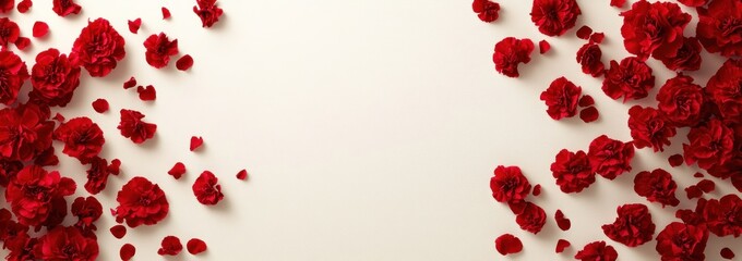 Poster - A layout of red flowers on a light background, ideal for decoration or celebration.