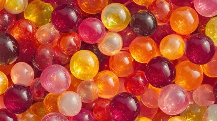 Canvas Print - A colorful assortment of translucent, round gel-like balls, resembling decorative or sensory items.