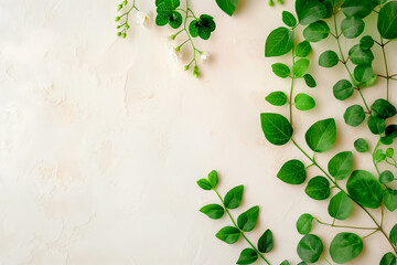 Wall Mural - A captivating arrangement of diverse green leaves rests elegantly against a clean white backdrop, highlighting natures beauty and inviting tranquility into any space