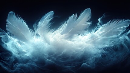 Wall Mural - Glowing Translucent Feathers Floating in Darkness