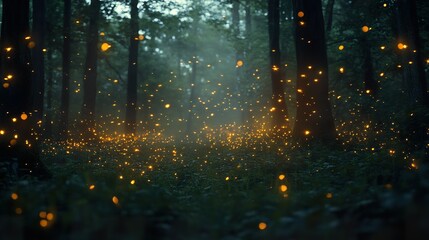 Luminescent Fireflies Swarm in Dark Forest