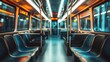 © 69 - Modern bus interior with empty, comfortable seats and innovative design, highlighting a sleek and efficient public transportation experience.