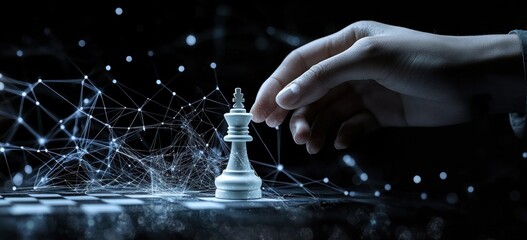 Canvas Print - A hand moves a chess piece on a digital board, symbolizing strategy and technology.