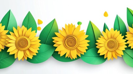 Poster - A vibrant illustration of sunflowers and leaves in a decorative arrangement.