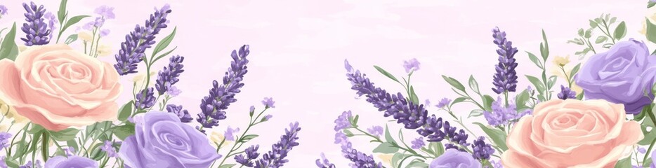 Sticker - A floral design featuring pastel roses and lavender on a soft pink background.