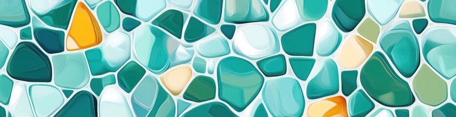 Sticker - A vibrant mosaic pattern featuring various shades of blue, green, and yellow stones.