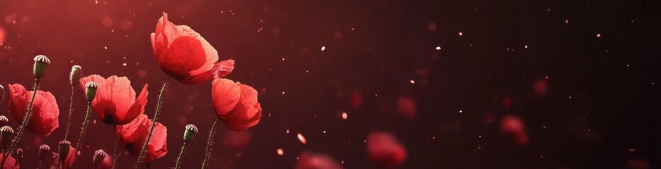 Poster - A serene display of red poppies against a dark, dreamy backdrop.