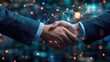 © Business Pics - Two corporate executives sealing a successful business partnership with a digital overlay