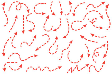 Poster - black dotted arrows set. wavy and curved dashed arrow collection. doodle sketched thin pointers and 
