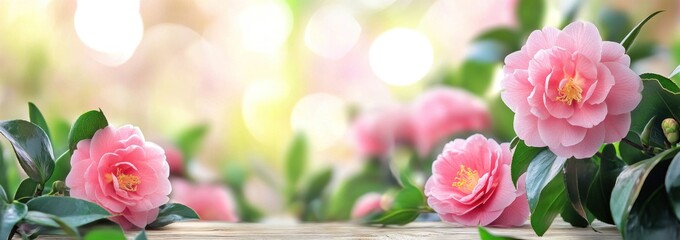 Poster - A serene arrangement of pink flowers with soft background bokeh.