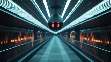 Aufkleber - Futuristic Corridor with Surveillance Camera