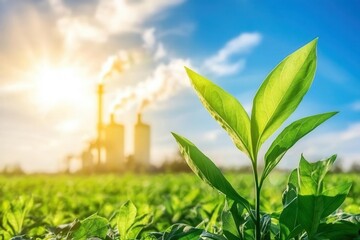 Biofuel plant nestled within a green field, showcasing environmental sustainability, [ethanol, plant, biofuel], [clean energy]