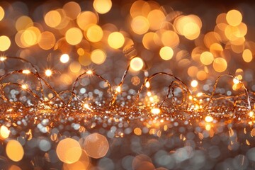 Gold String Lights with Bokeh on a Glittery Surface