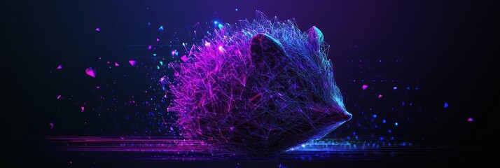 Wall Mural - A stylized, abstract depiction of a hedgehog made of glowing geometric lines and particles.