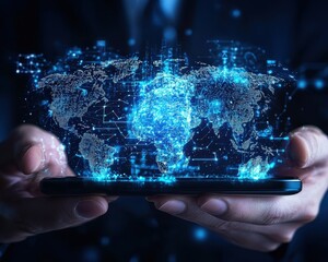 Poster - Digital world map on smartphone display